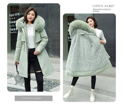 Winter Parka 2024 New Women Jacket Clothes Long Coat Wool Liner Hooded Jacket Fur Collar Thick Warm Snow Wear Fashion Parka